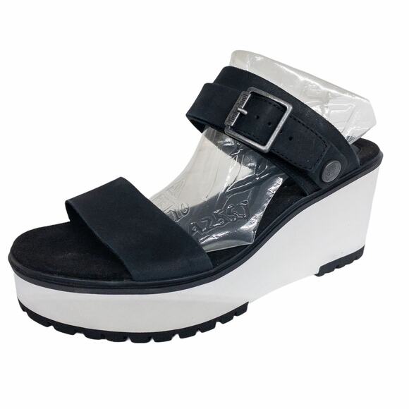 Timberland Black Koralyn Platform Wedge Leather Sandals - Picture 2 of 4